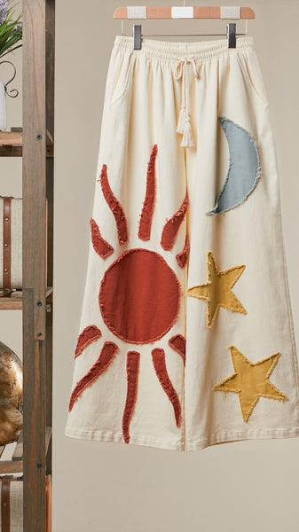 Sun Moon Stars Patchwork Pants