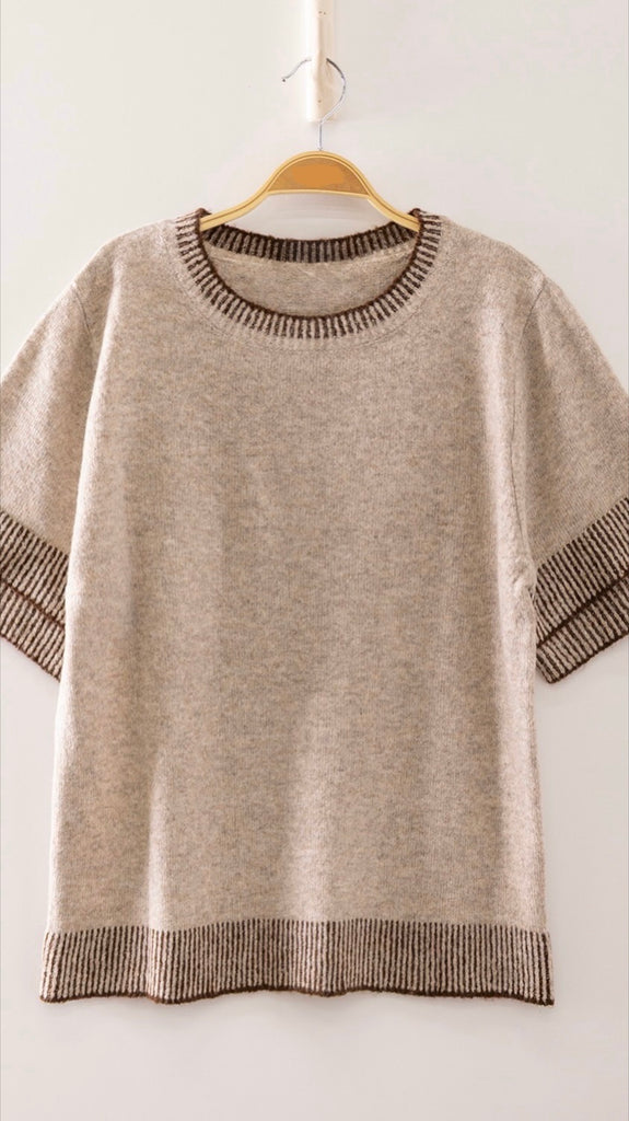 Contrast Ribbed Trim Soft Sweater