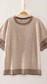 Contrast Ribbed Trim Soft Sweater