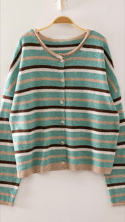 Multi-Stripe Roll Neck Cardigan