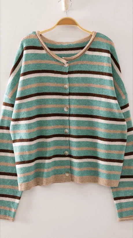 Multi-Stripe Roll Neck Cardigan
