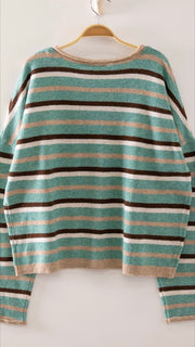 Multi-Stripe Roll Neck Cardigan