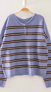 4 Button Mixed Stripe Sweater