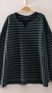 Stripe Waffle Raw Edge Top