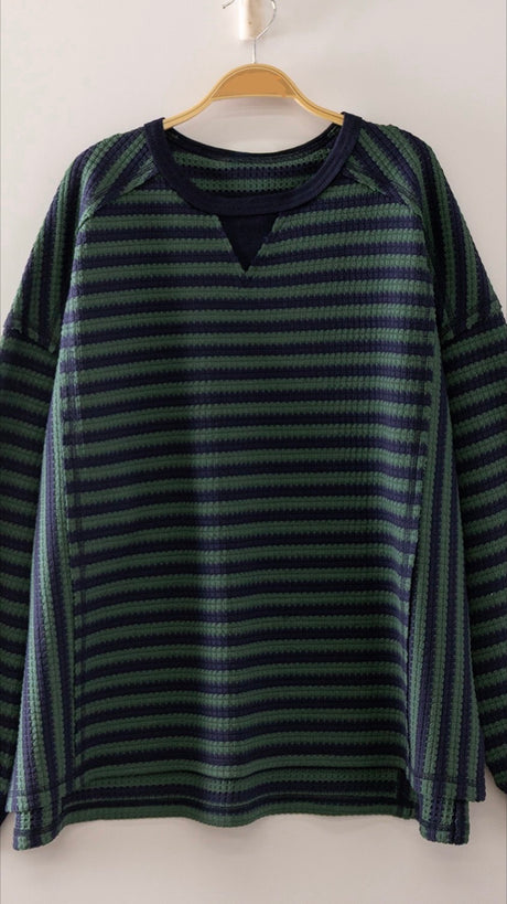Stripe Waffle Raw Edge Top