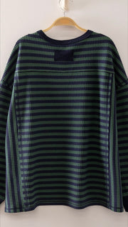 Stripe Waffle Raw Edge Top
