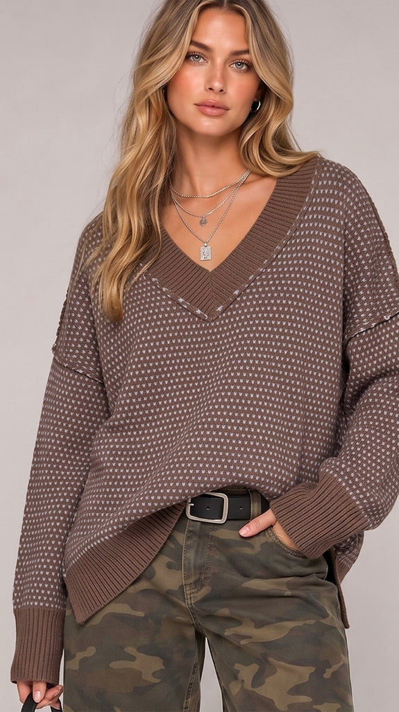 V-Neck Contrast Color Sweater