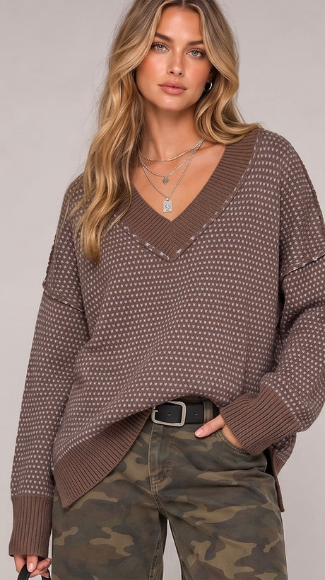 V-Neck Contrast Color Sweater