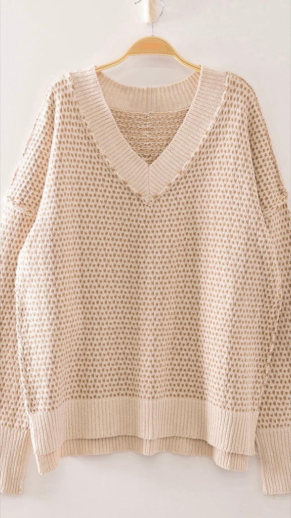 V-Neck Contrast Color Sweater