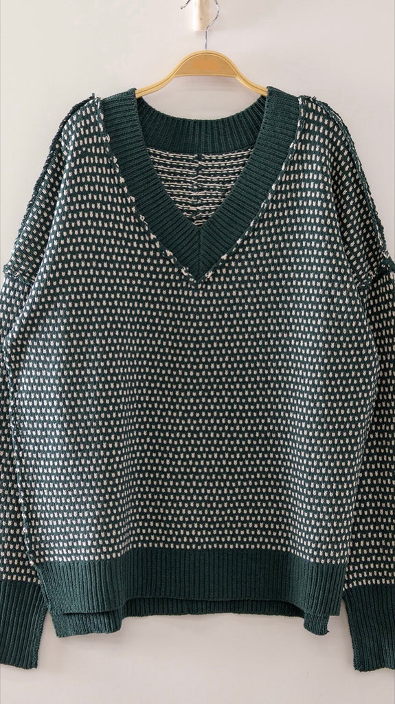 V-Neck Contrast Color Sweater