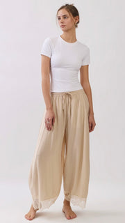 Lace Hem Barrel Leg Pants