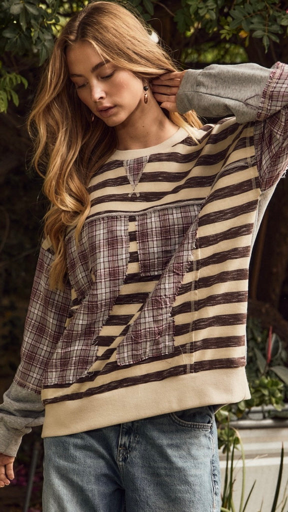 77 Stripe Mixed Fabric Sweatshirt