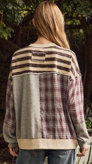 77 Stripe Mixed Fabric Sweatshirt