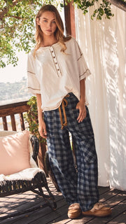 Gingham Check Patchwork Jeans