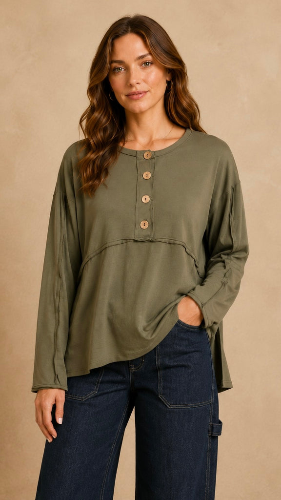 Split Hem Reverse Seam Knit Top