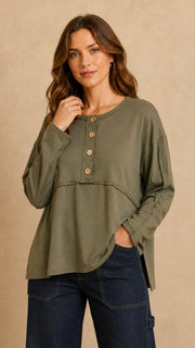 Split Hem Reverse Seam Knit Top