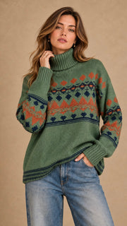 Fair Isle Funnel Neck Sweater