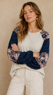 Leopard + Floral Raglan Sleeve Top