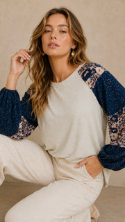 Leopard + Floral Raglan Sleeve Top