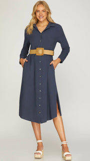 Midi Length Belted Shirt Dress