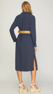 Midi Length Belted Shirt Dress