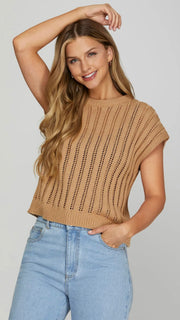 Open Weave Drop Shoulder Sweater Top