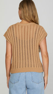 Open Weave Drop Shoulder Sweater Top