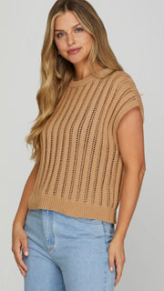 Open Weave Drop Shoulder Sweater Top