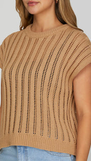 Open Weave Drop Shoulder Sweater Top