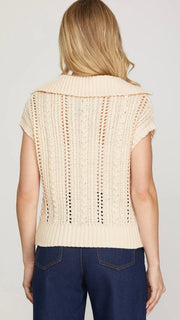 Pointelle Ribbed Collar Sweater Top