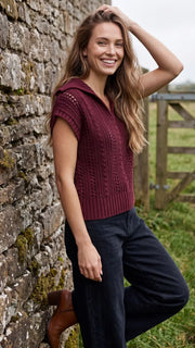 Pointelle Ribbed Collar Sweater Top