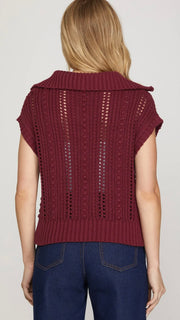 Pointelle Ribbed Collar Sweater Top