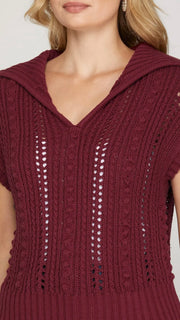 Pointelle Ribbed Collar Sweater Top