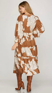 Floral Pintuck Detail Midi Dress