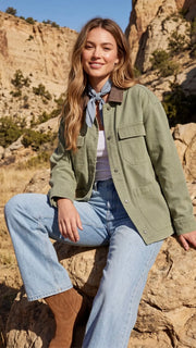 Washed Contrast Trim Barn Jacket