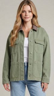 Washed Contrast Trim Barn Jacket
