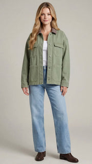 Washed Contrast Trim Barn Jacket