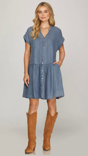 Tencel Denim Drop Waist Dress