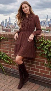 Polka Dot Ruffle Front L/Slv Dress