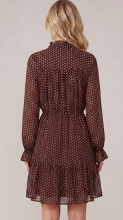 Polka Dot Ruffle Front L/Slv Dress