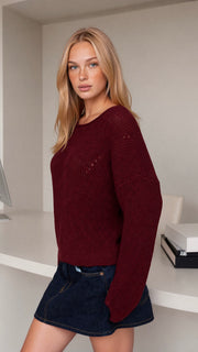 Pointelle Knit Rolled Neck Sweater