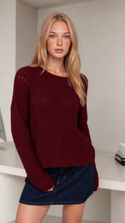 Pointelle Knit Rolled Neck Sweater