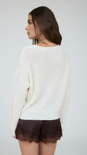 Pointelle Knit Rolled Neck Sweater