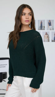 Pointelle Knit Rolled Neck Sweater