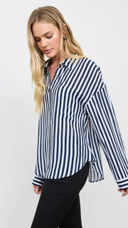 Stripe Roll Tab Sleeve L/S Top