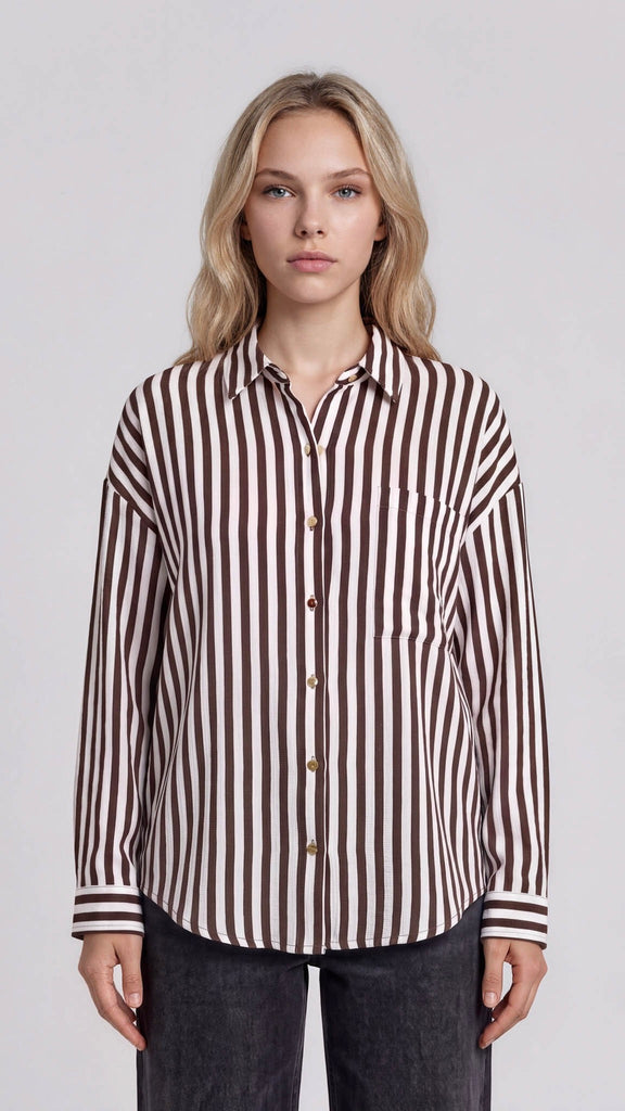 Stripe Roll Tab Sleeve L/S Top