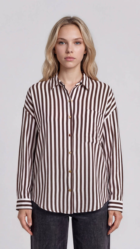 Stripe Roll Tab Sleeve L/S Top