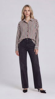 Stripe Roll Tab Sleeve L/S Top