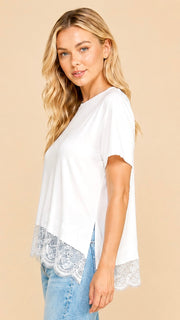 Asymmetrical Lace Hem Knit Top