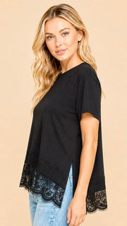 Asymmetrical Lace Hem Knit Top